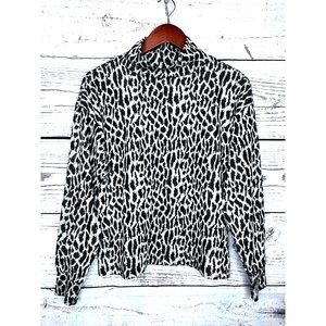 Ann Taylor Loft Bishop Sleeve High Neck Animal Print Pullover Sweater SZ M